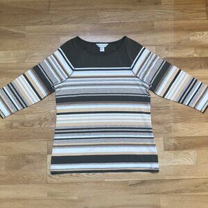Christoper & Banks Top Size Small Womens Green Pullover Boat Neck 3/4 Sleeve